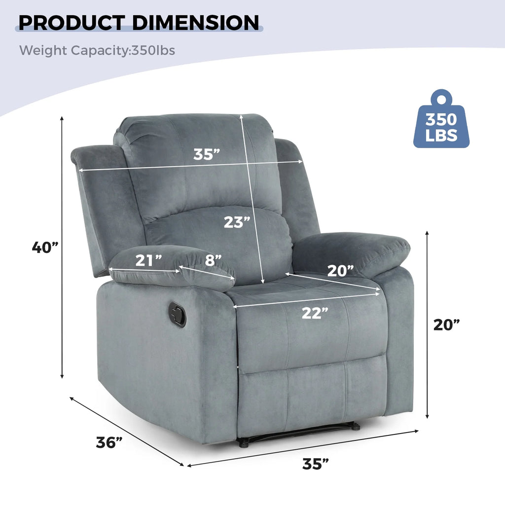 Bonzy Home Recliner Chair with Soft Padded Headrest and Armrest, Theater Reclining Chair Sofa for Living Room and Bedroom