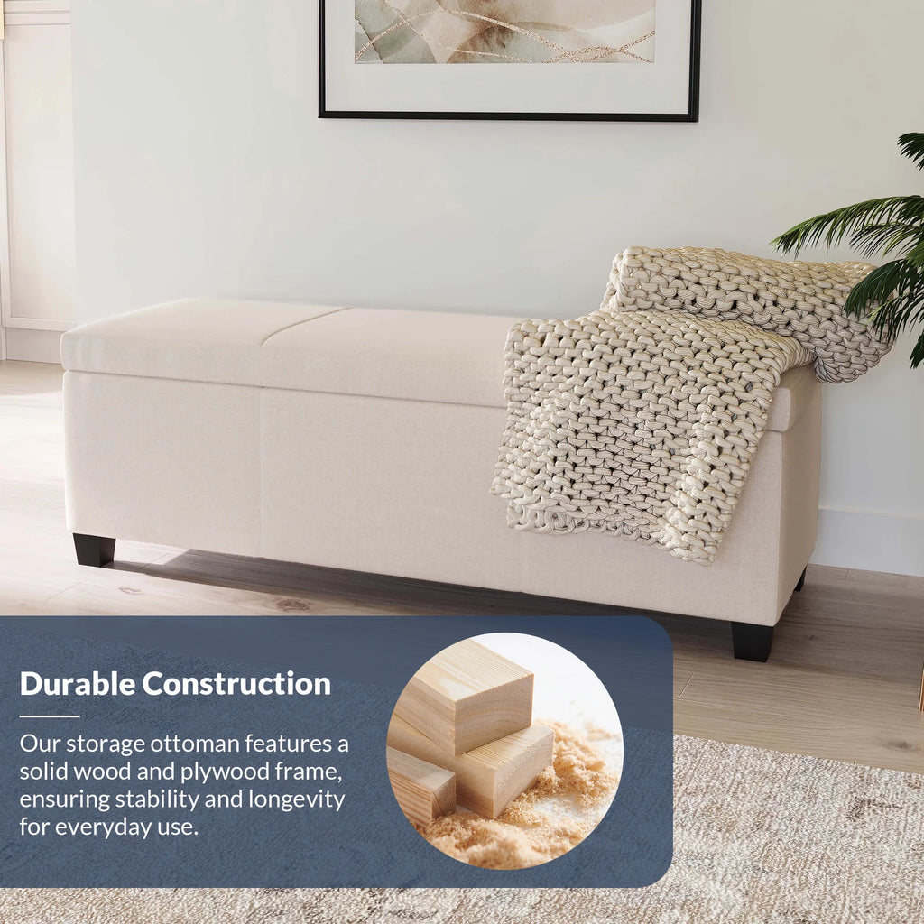 BELLEZE Storage Ottoman Bench Footstool - Amherst (Beige)