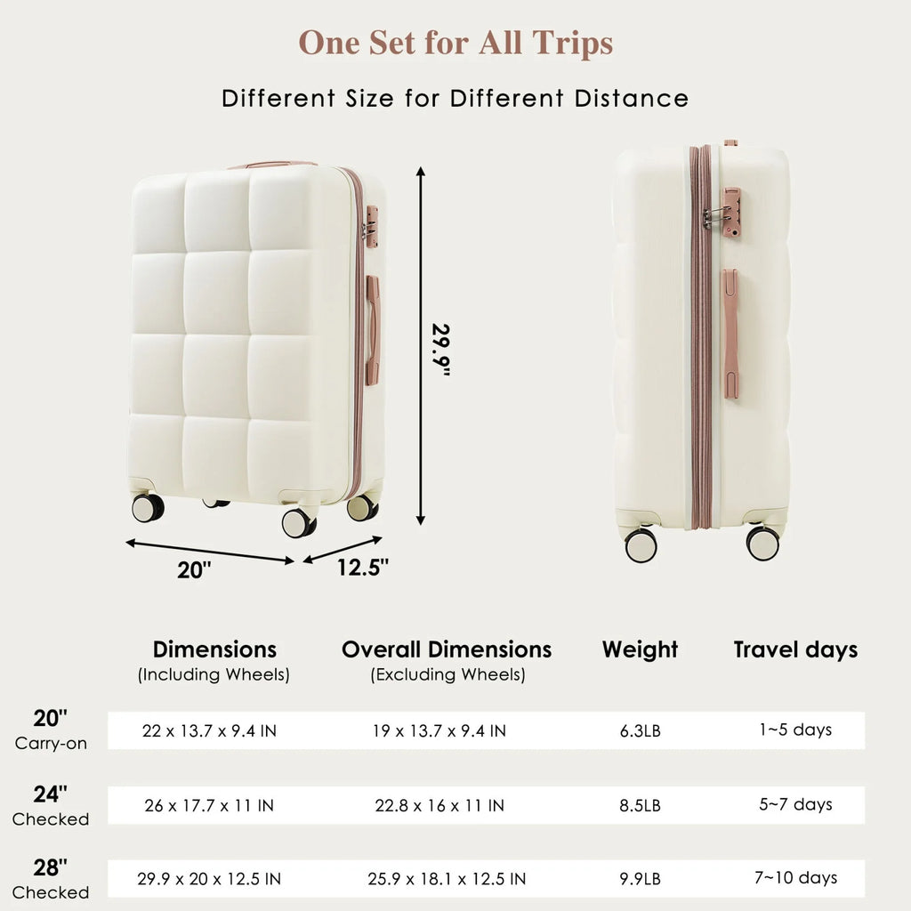 3 Piece Luggage Set , 20/24/28 inches Suitcase Set , ABS Hardshell Expandable Luggage Sets with TSA Lock,20-inch with USB Port, Carry On Luggage for Men Women, Pink