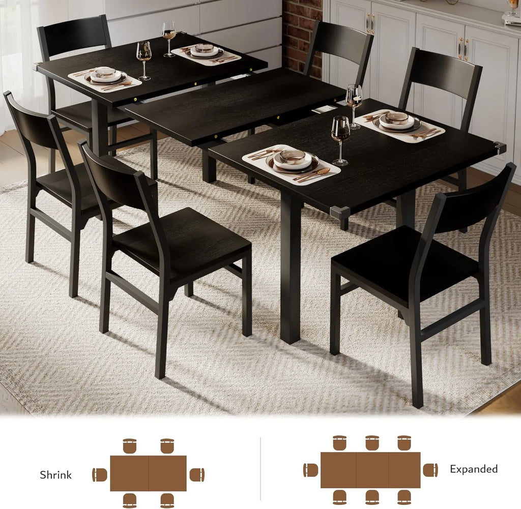 iPormis 63" Extendable Dining Table for 4-8, Square Wooden Dining Room Table with Metal Base, Modern Extendable Table for  Small Kitchens, Dining Office Areas, Black