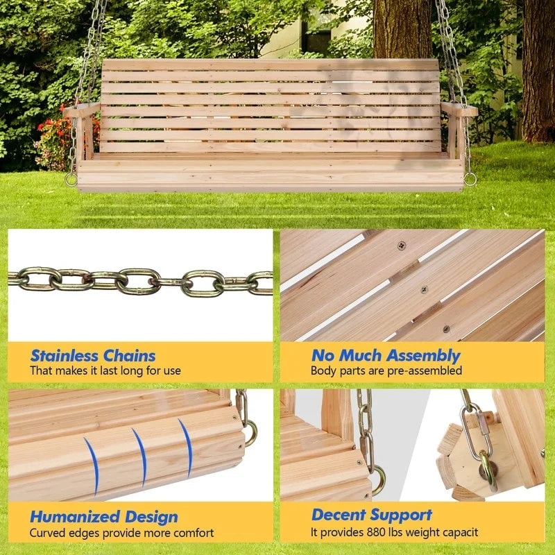 3-person Wood Porch Swing Brown