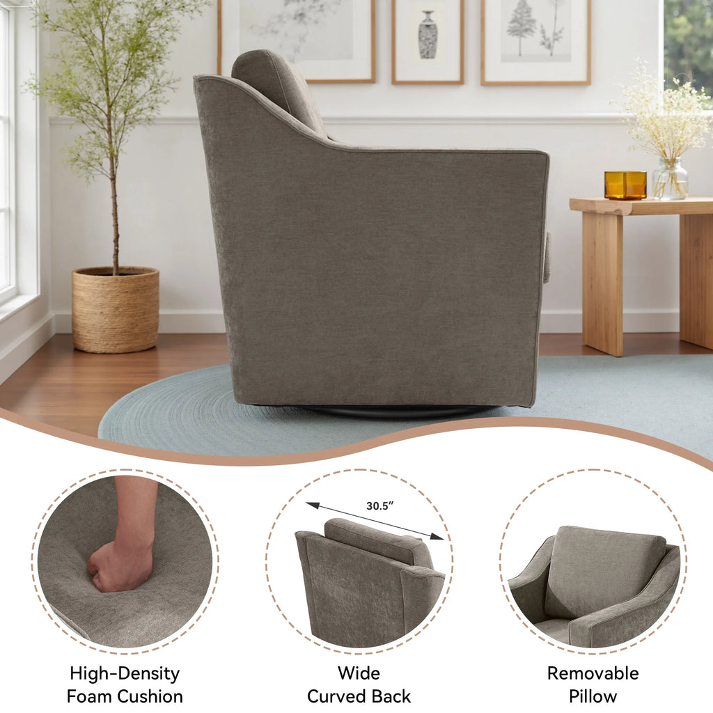 Swivel Accent Chair for Living Room, Modern Upholstered Barrel Arm Chair with Plump Back Pillow, Comfy Club Sofa Reading Chair for Adults (Chenille Navy, Set of 1)