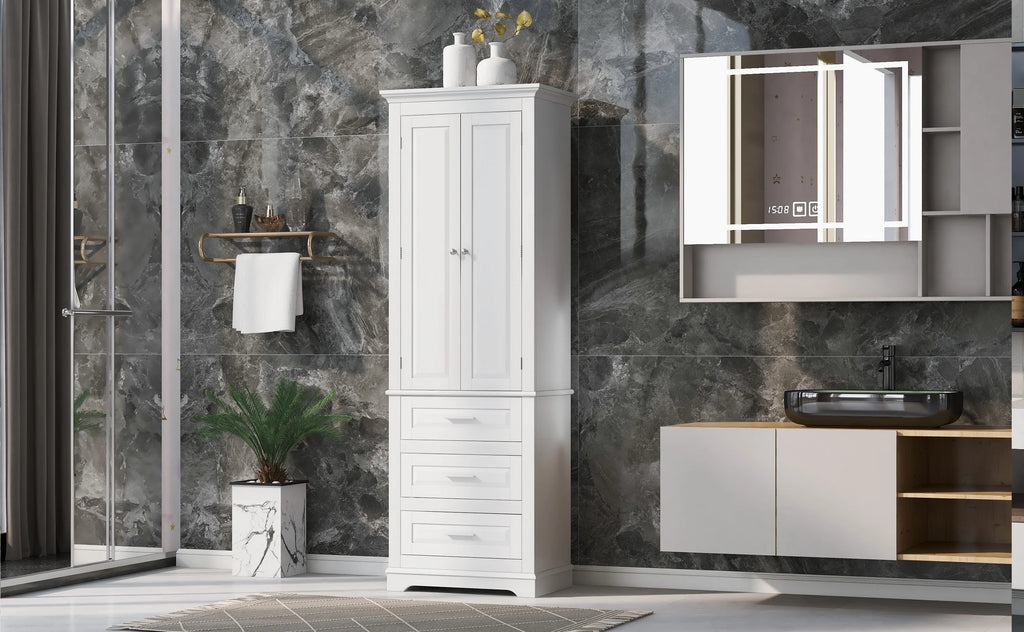 Bellemave White Tall Storage Cabinet with Adjustable Shelf Bathroom Cabinet with 1 Drawer and Storage Rack Large Freestanding Wood Cabinet Storage Organizer Floor Cabinet, White