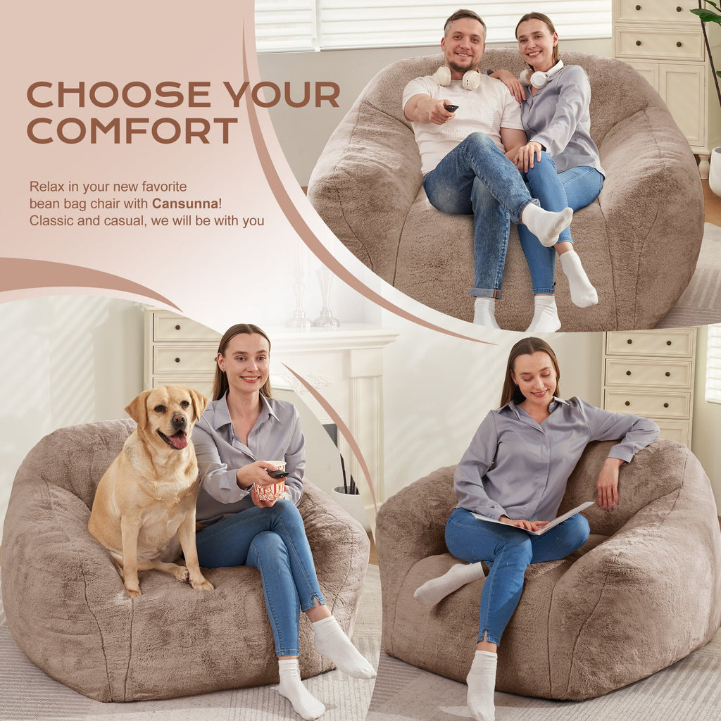 HOMGUAVA Giant Bean Bag Chair for Adults & Kids, Oversized Lounger Couch Large Lazy Chair w/ Stuffed Memory Foam & Wide Armrests, Light Gray