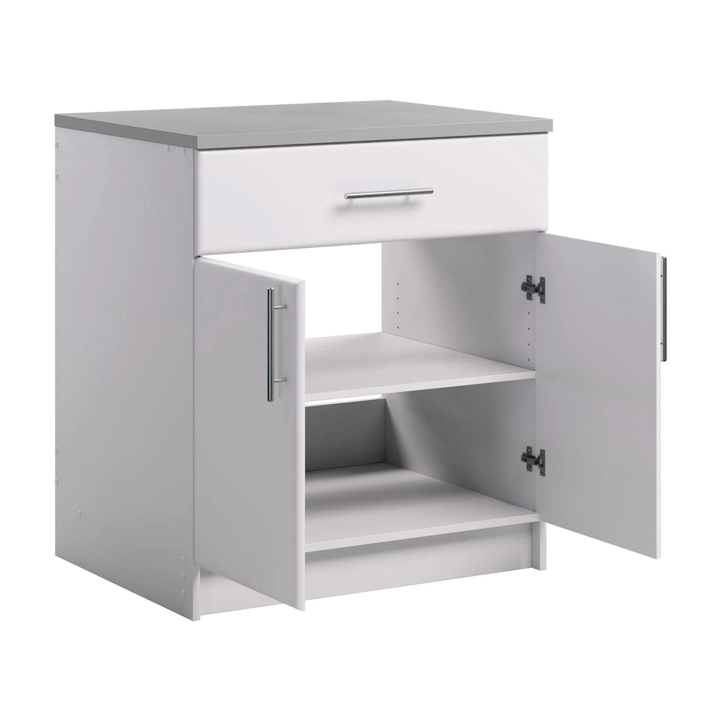 Prepac Elite 36" Tall Storage Cabinet with Doors and Shelves, Multipurpose Garage Cabinet with Large Drawer and Adjustable Shelf, Open Back Storage Furniture for Kitchen, Laundry Room, Garage, White