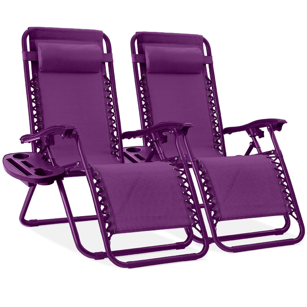 Best Choice Products Set of 2 Zero Gravity Lounge Chair Recliners for Patio, Pool w/ Cup Holder Tray - Gray
