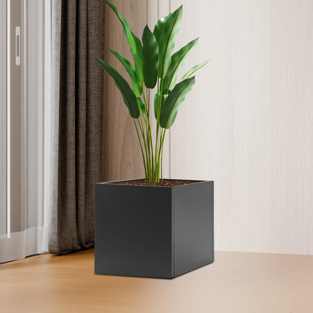 Indoor Outdoor Planter, Square Outdoor Planter For Both Indoor And Outdoor Use, For Gardens, Entrances, Patios Black Steel Square Cube Planter Box
