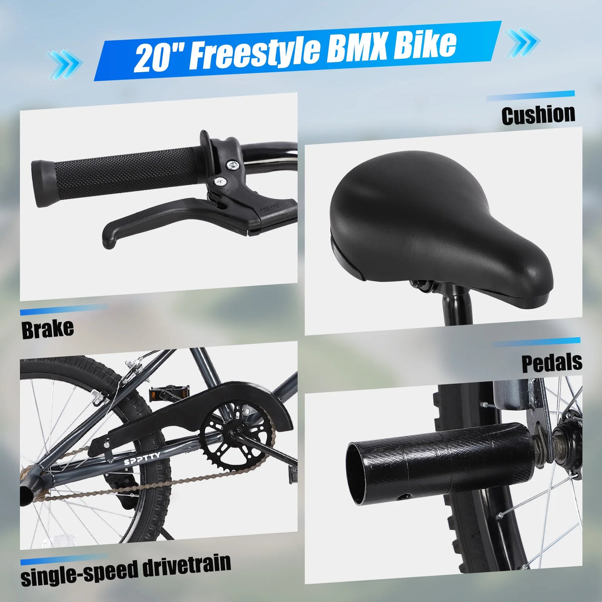 SPPTTY 20" Freestyle BMX Bike with 4 Pegs,Kids Bicycle for Teen Beginner, Age 7-14 Years,Multicolor
