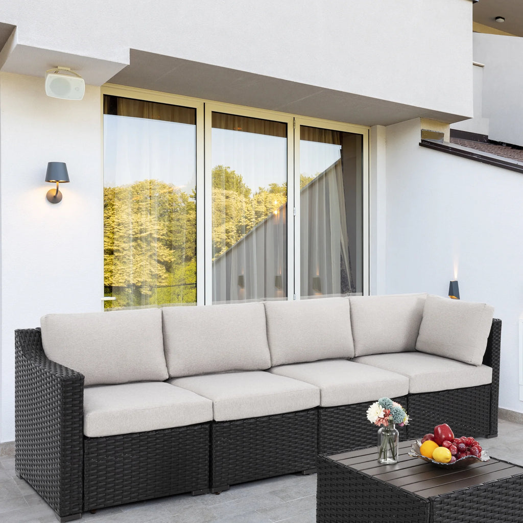 HAPPATIO 5-Piece Wicker Patio Conversation Set with Beige Cushions