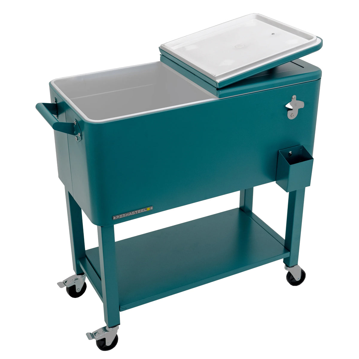 Permasteel 80-Qt Outdoor Steel Patio Cooler with Removable Basin, Rolling Cooler with Wheels, Teal Green