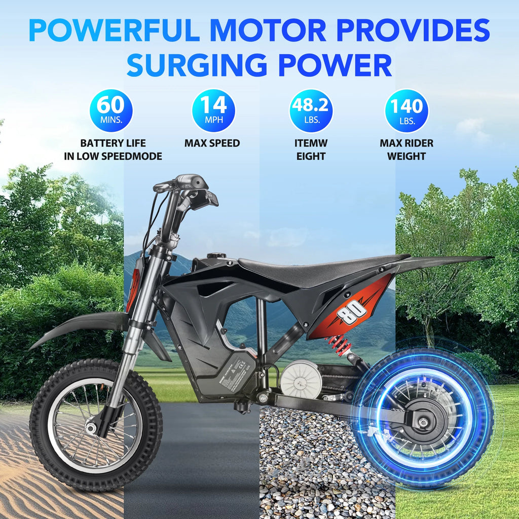 36V Kids Electric Dirt Bike,Fast Speed Electric Motorcycle Up to 16 MPH & 10 Miles Long-Range, 3-Speed Modes, Twist Grip Throttle, Dual Suspension & Brakes for Kids Ages 5-10 Ride on Toys