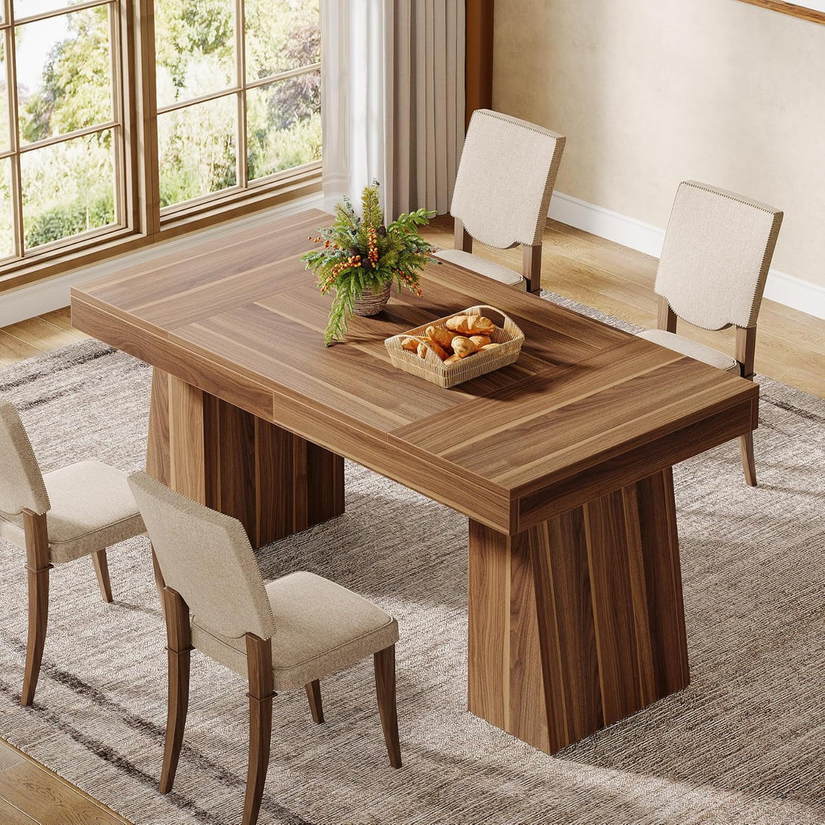 Rectangular 55" Dining Table for 4-6, Mid-Century Modern Kitchen Dining Table, Yellow