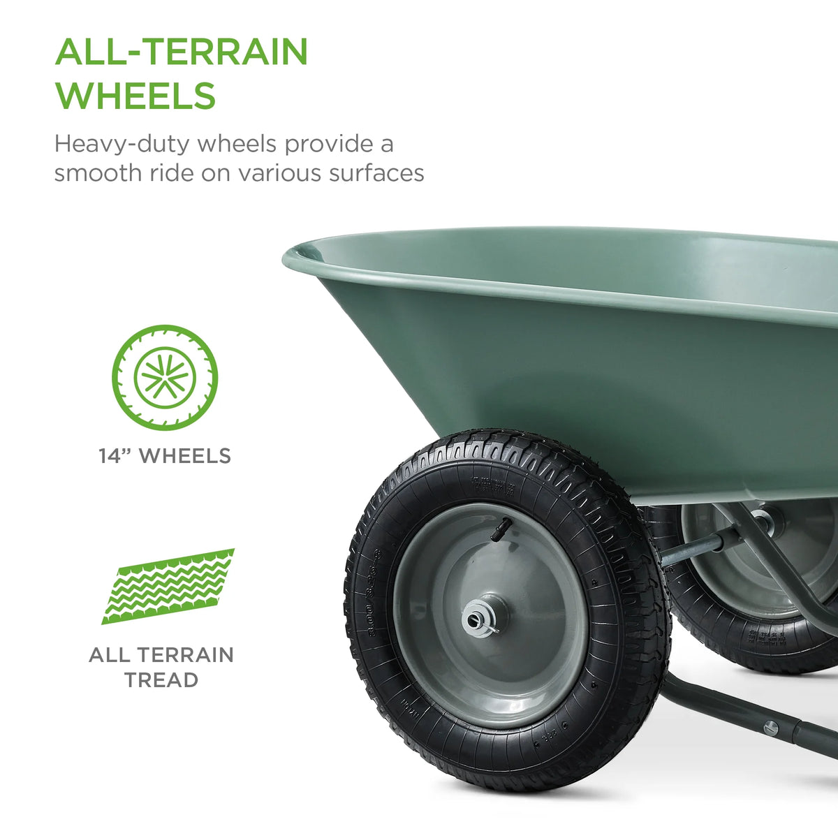 Best Choice Products Dual-Wheel Home Wheelbarrow Yard Garden Cart for Lawn, Construction - Green