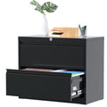 GangMei Black Metal Lateral File Storage Cabinet with 2 Drawers, Wide Filing Cabinet for Home Office, Steel File Cabinet for Legal/Letter, Assembly Required, Black