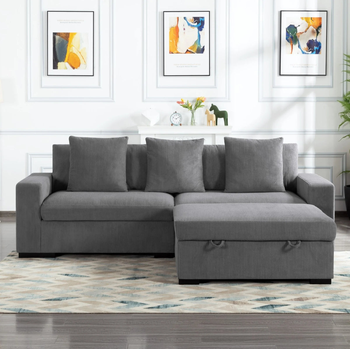 Gewnee 103.5-Inch Modular Corduroy Sofa Set with Solid Wood Legs, High-Density Foam, Suitable for Living Room/Bedroom/Office