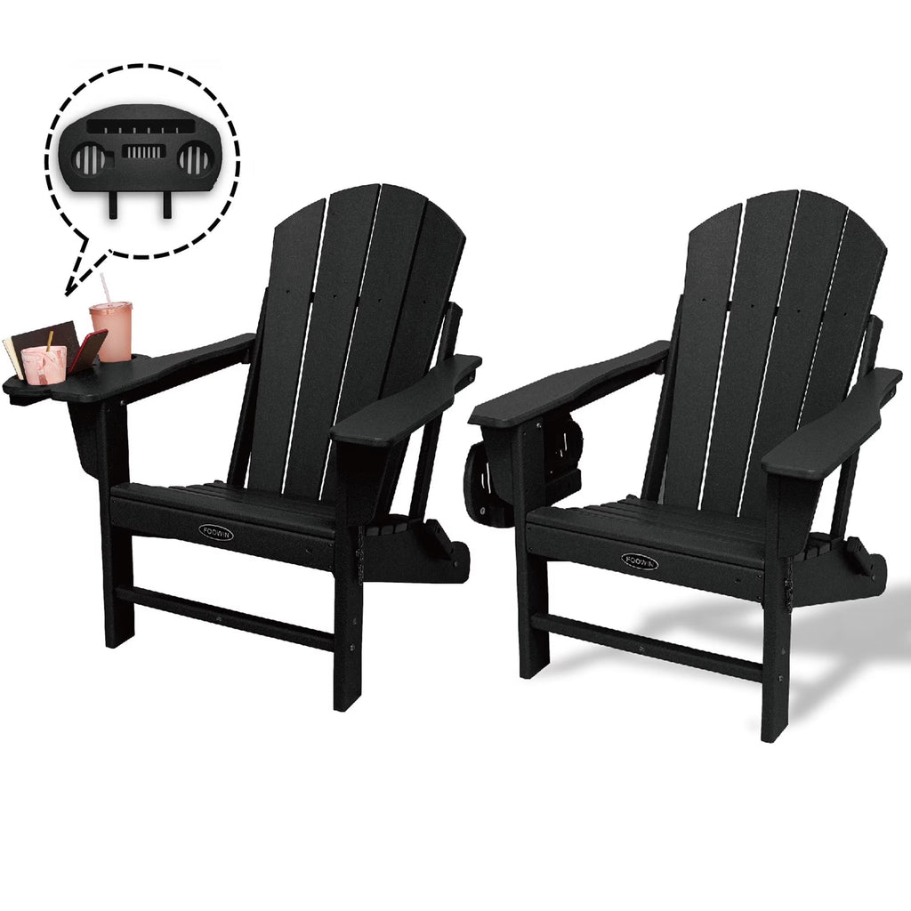 FOOWIN HDPE Plastic Adirondack Chairs Set of 4, Black