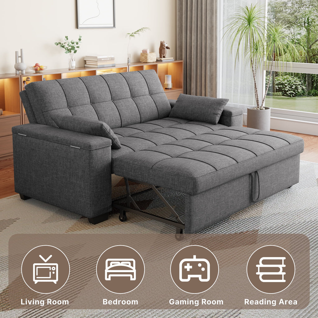 Sofa Bed, Lofka 3-in-1 Convertible Sleeper Sofa with Storage, Adjustable Backrest & Pull Out Function - Sleeper Chair for Small Space, Apartment, Dark Grey