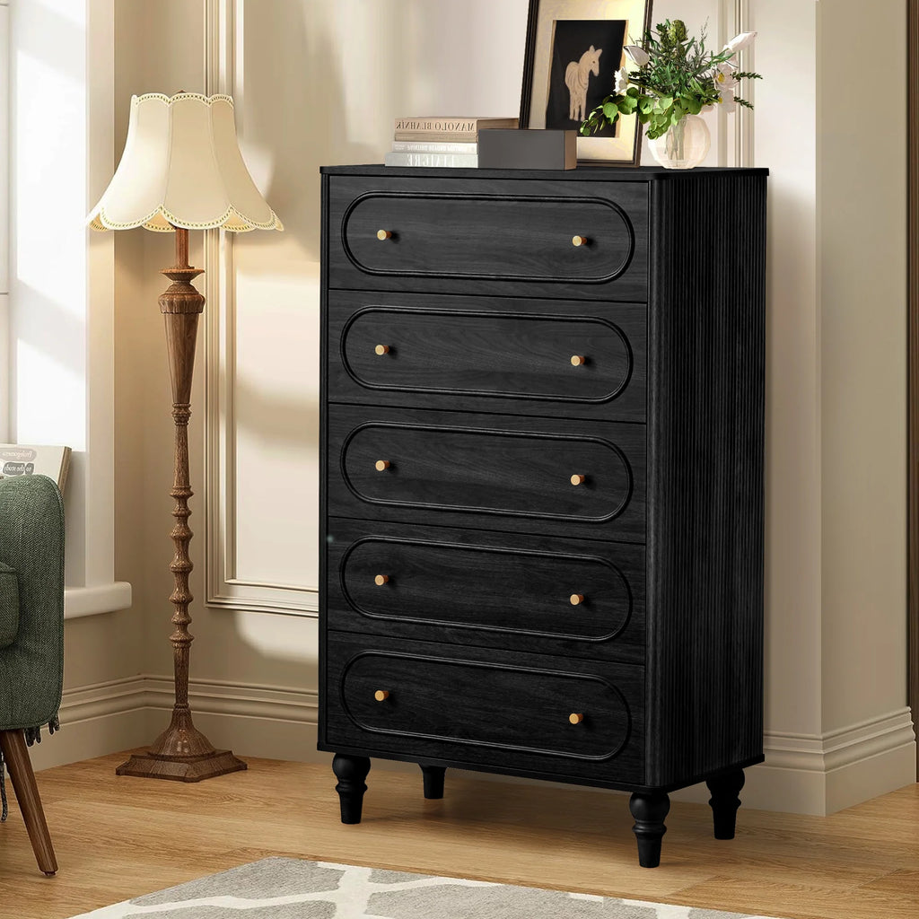 YOCWO 3 Drawer Nightstand, Classic Chest of Drawers with Arc Edge, Walnut