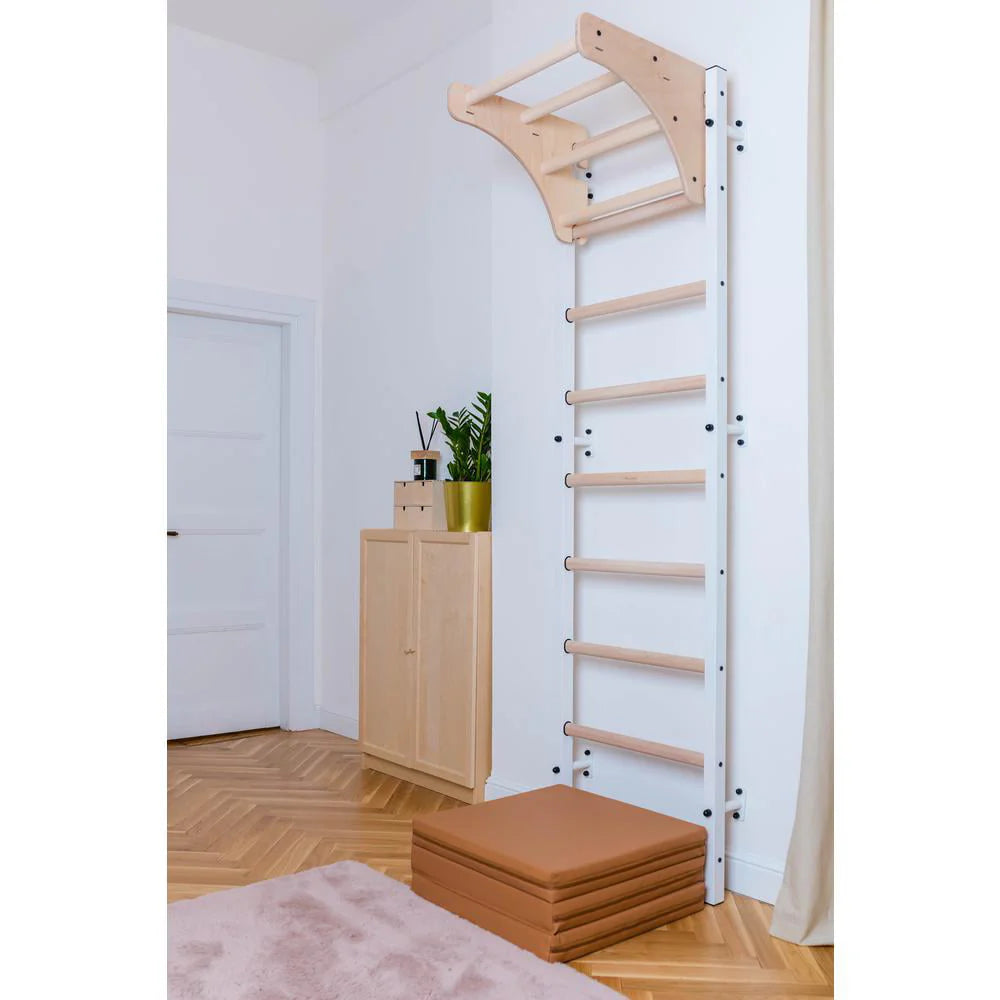 BenchK 711 White wall bars with adjustable solid beech wood pull-up bar