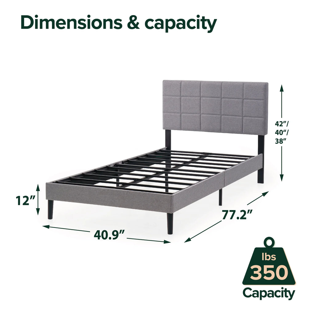 Mainstays Upholstered Platform Bed, No Box Spring Needed, Gray, Queen