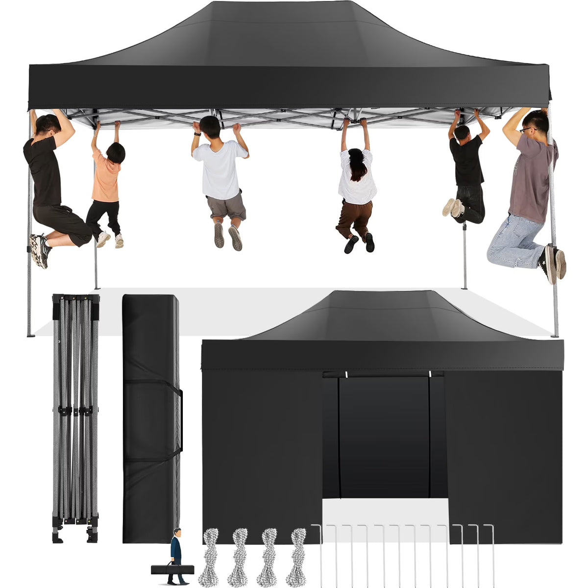 COBIZI 10x15ft Pop up Canopy, Easy up Heavy Duty Canopy Tent with 4 Removable Sidewalls,Gray