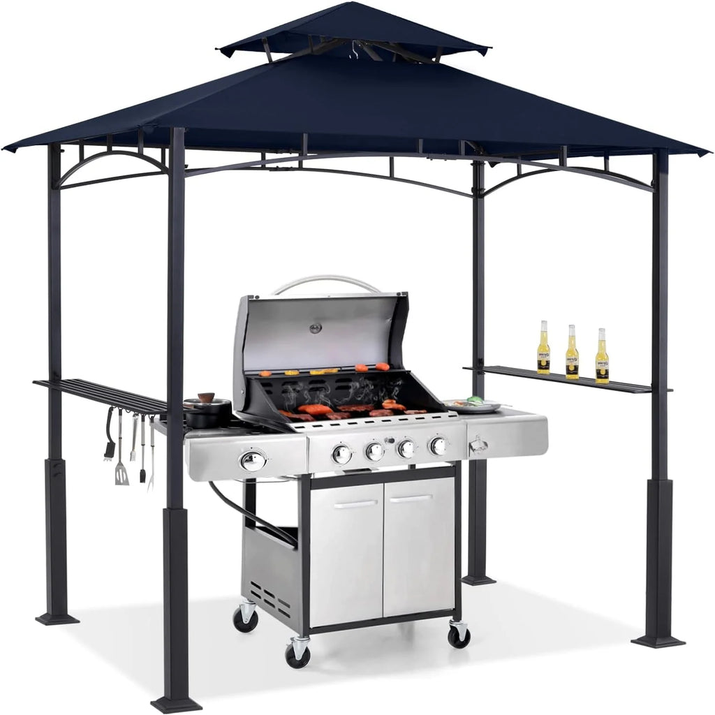 ABCCANOPY 8'x 5' Grill Gazebo Shelter, Double Tier Outdoor BBQ Gazebo Canopy with LED Light(Brown)
