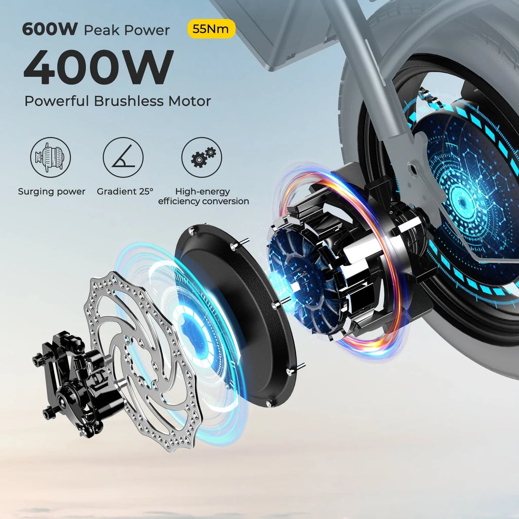 Sohamo Electric Bike 36V 10Ah Folding E-Bike, 400W Motor, 20mph, 3 Levels Assist, Mini E-bike for Teens and Adults