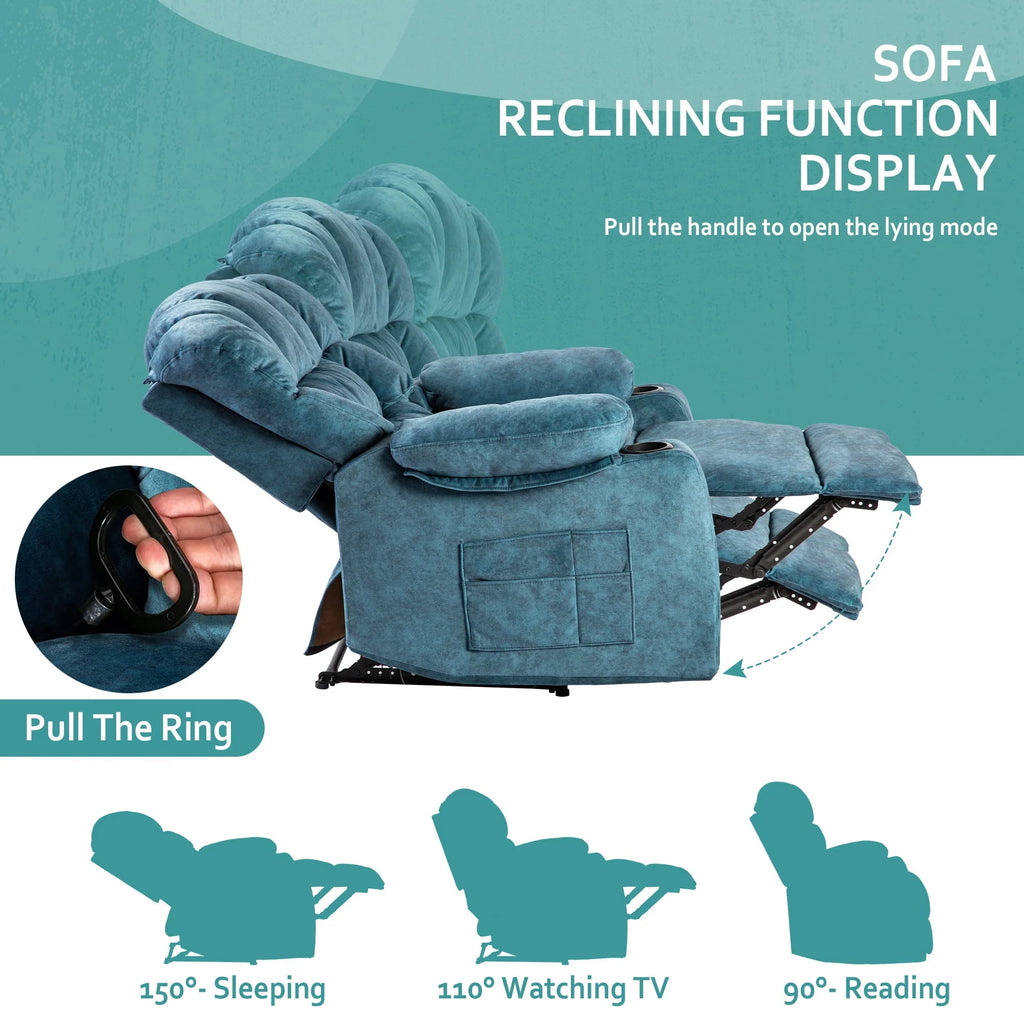 Colerline 40.9" Wide Super Soft and Oversize  Modern Design Velvet Upholstered Manual Recliner Chair with Heating and Massage, Green