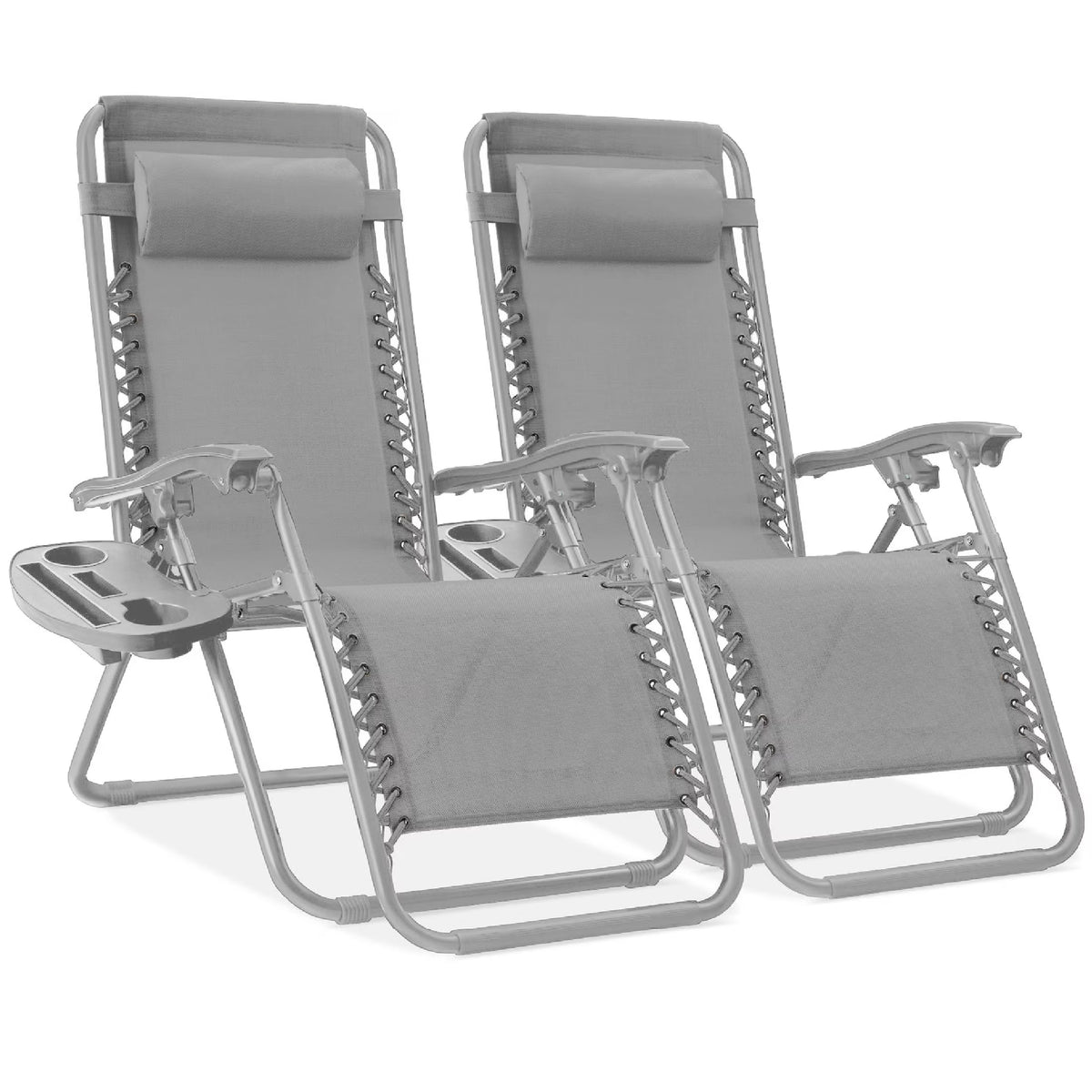 Best Choice Products Set of 2 Zero Gravity Lounge Chair Recliners for Patio, Pool w/ Cup Holder Tray - Gray