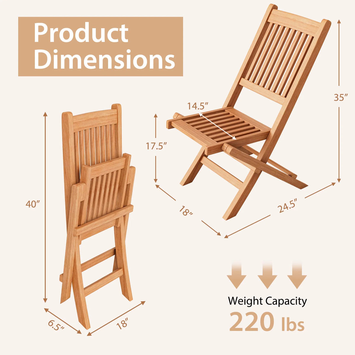 Costway 3pcs Patio Outdoor  Indonesia Teak Wood Bistro Dining Set Folding Chair & Table Slatted