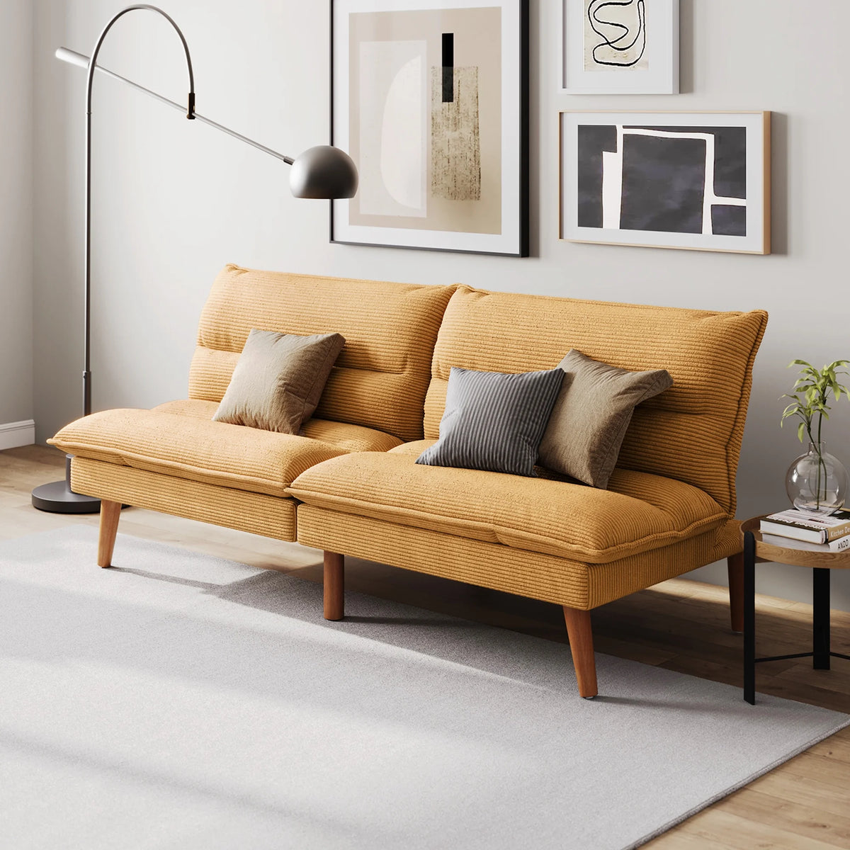 Linsy Home 71" W Corduroy Convertible Futon Sofa Bed, Army Green