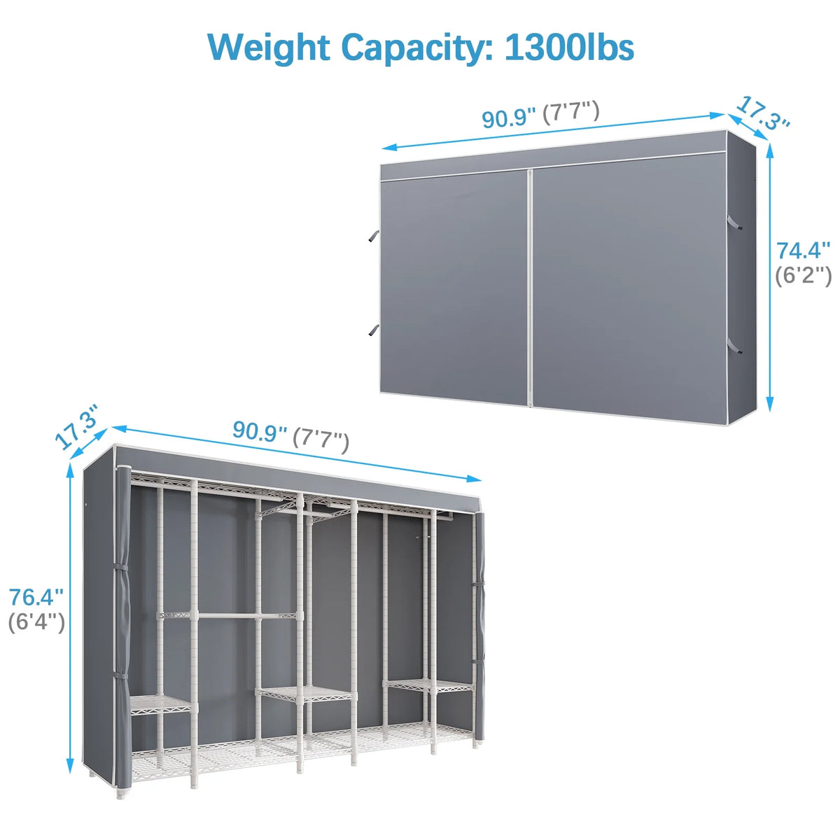 VIPEK V50 Extra Large Portable Closet Rack Bedroom Armoire Freestanding Wardrobe Closet, Heavy Duty Clothes Rack Multi-Functional Metal Clothing Rack for Hanging Clothes, Max Load 1300lbs, Black