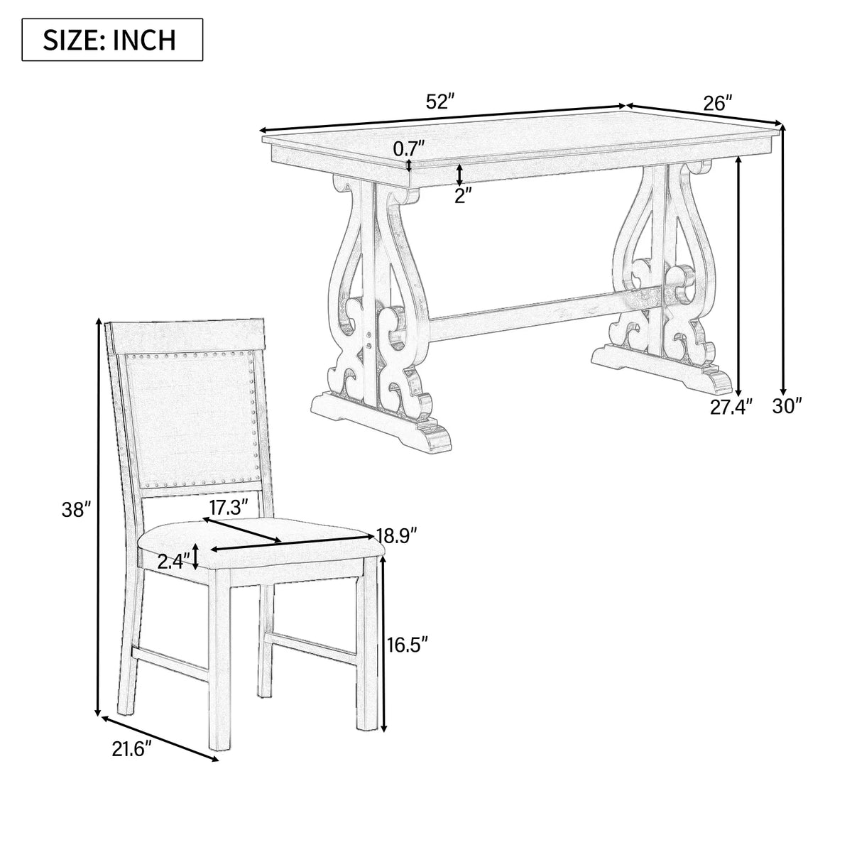 5 Piece Dining Table Set, Atumon Dining Table Set for 4, Wood Dining Room Set with 1 Table and 4 Upholstered Chairs, Farmhouse Dining Table Set for Kitchen Dining Room Apartment, Natural
