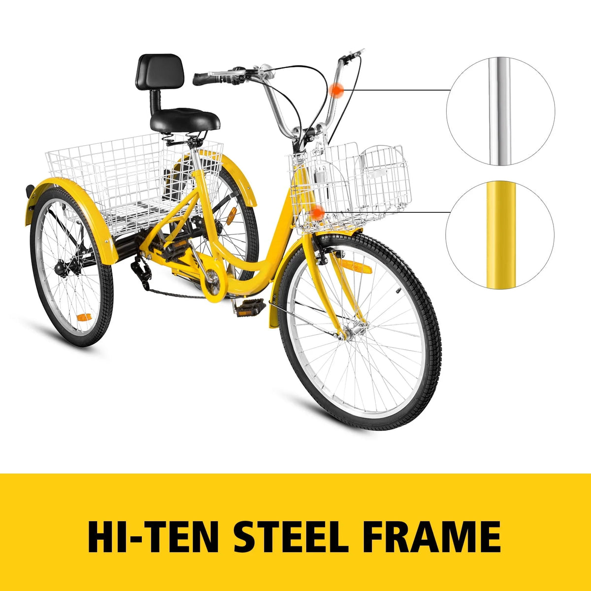 VEVOR 24"Adult Tricycle 7-Speed Three Wheel Bike Cruise Bike ,Seat Adjustable Trike with Bell, Brake System and Basket Cruiser Bicycles Size for Shopping