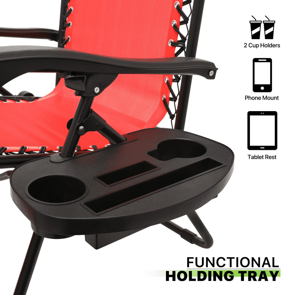 Magshion 2PCS Zero Gravity Foldable Chairs Set Adjustable Recliners with Pillow Outdoor Lounge Chaise Built-in Cup Holder for Camping Patio Porch Beach Backyard Garden, Red