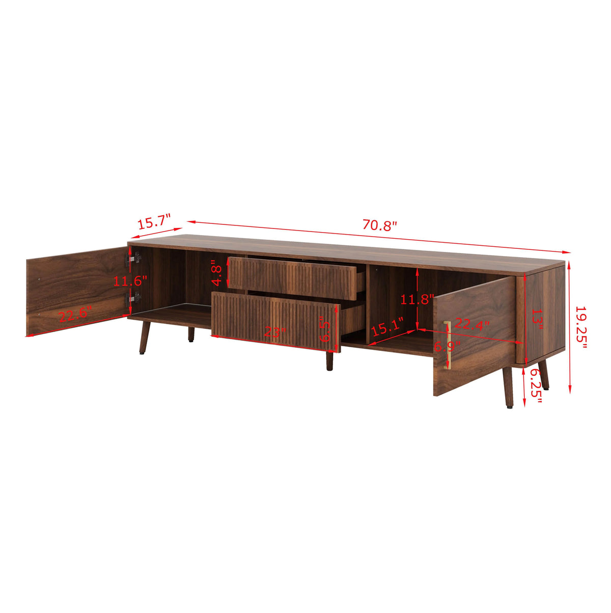 Runforrest Mid Century TV Stand with 2 Drawers, Media Console Table for TVs up to 80'' for Living room, Bedroom, Home Theatre, Walnut