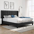 Amolife Queen Size Platform Bed with Wingback Headboard, Square Stitched Style, Dark Grey