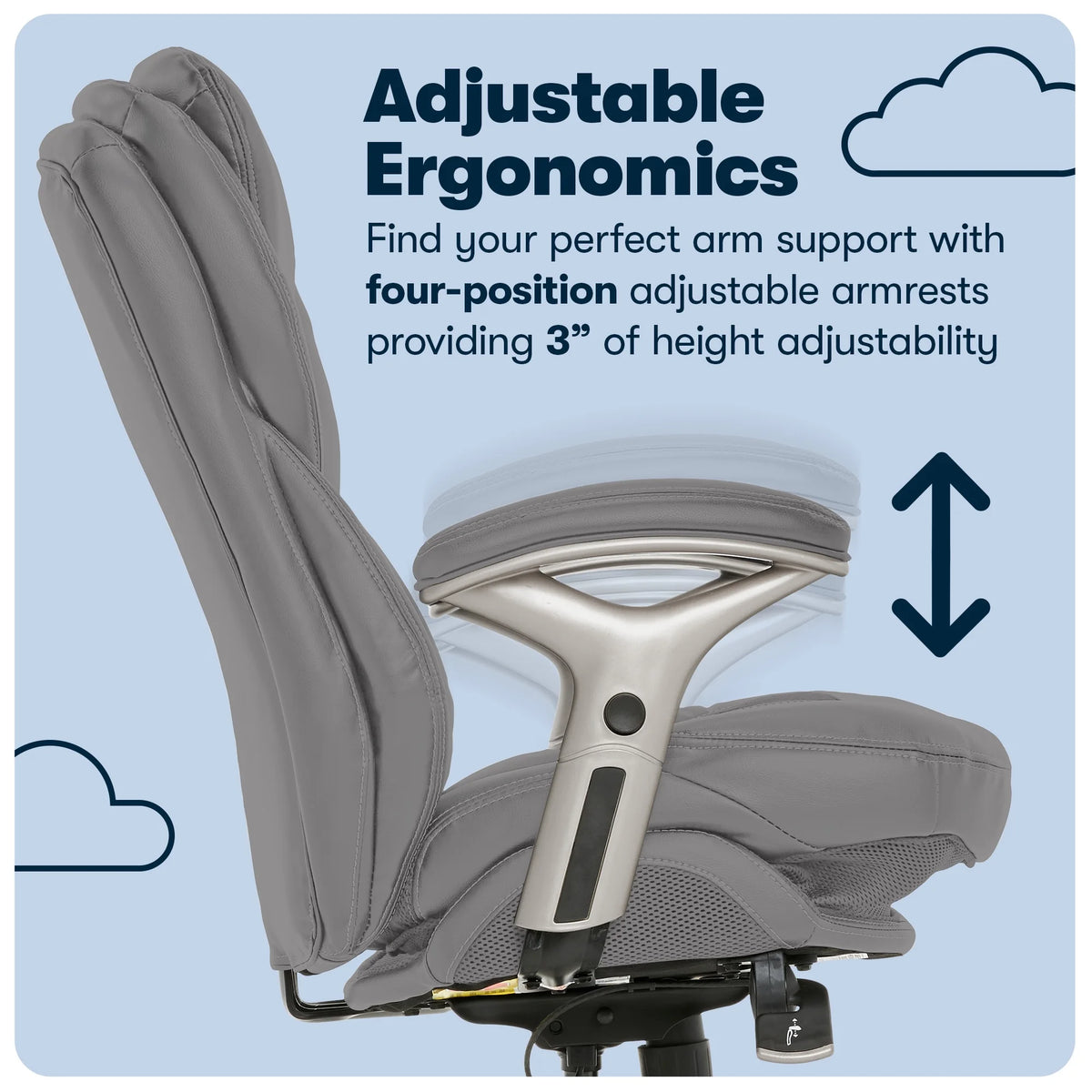Serta Back in Motion Technology Fabric Executive Office Chair, Light Gray