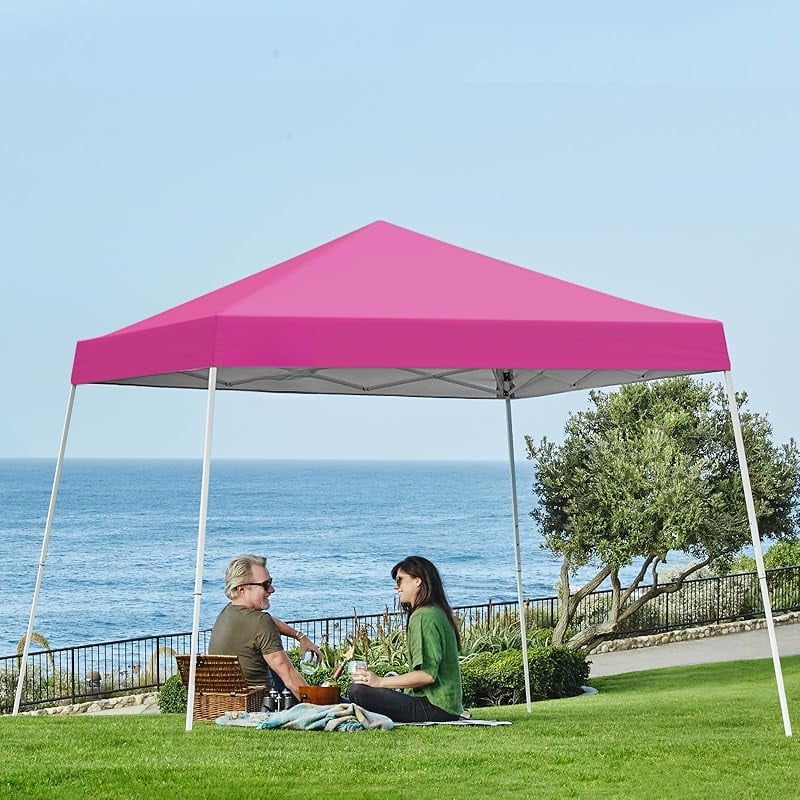 10x10 Slant Leg Pop-up Canopy Tent Easy One Person Setup Instant Outdoor Beach Canopy Folding Portable Sports Shelter 10x10 Base 8x8 Top (Pink)-xlk