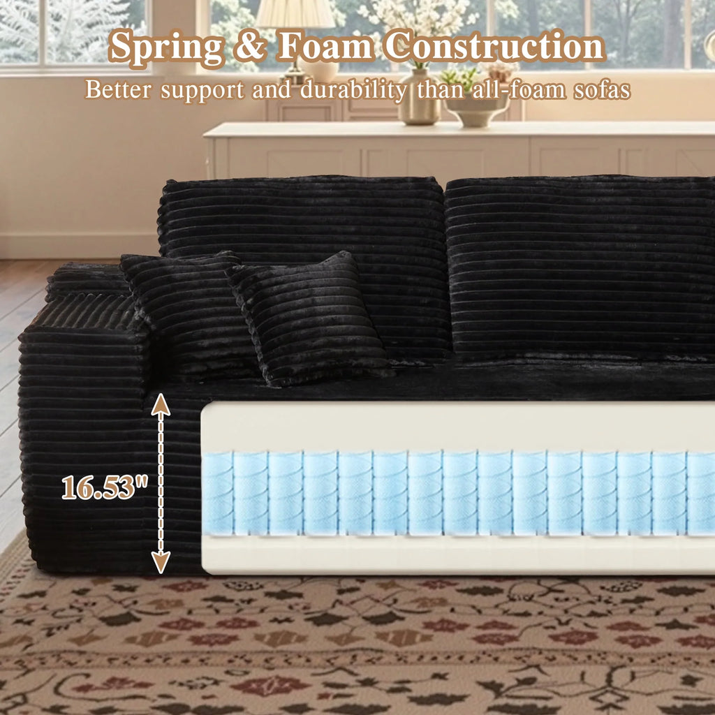 Ovios 106" L-Shaped Sectional Sofa Modern Modular Cloud Couch with Deep Seating Upholstered Sofa for Living Room Bedroom, No Assembly Required, Black(Corduroy)