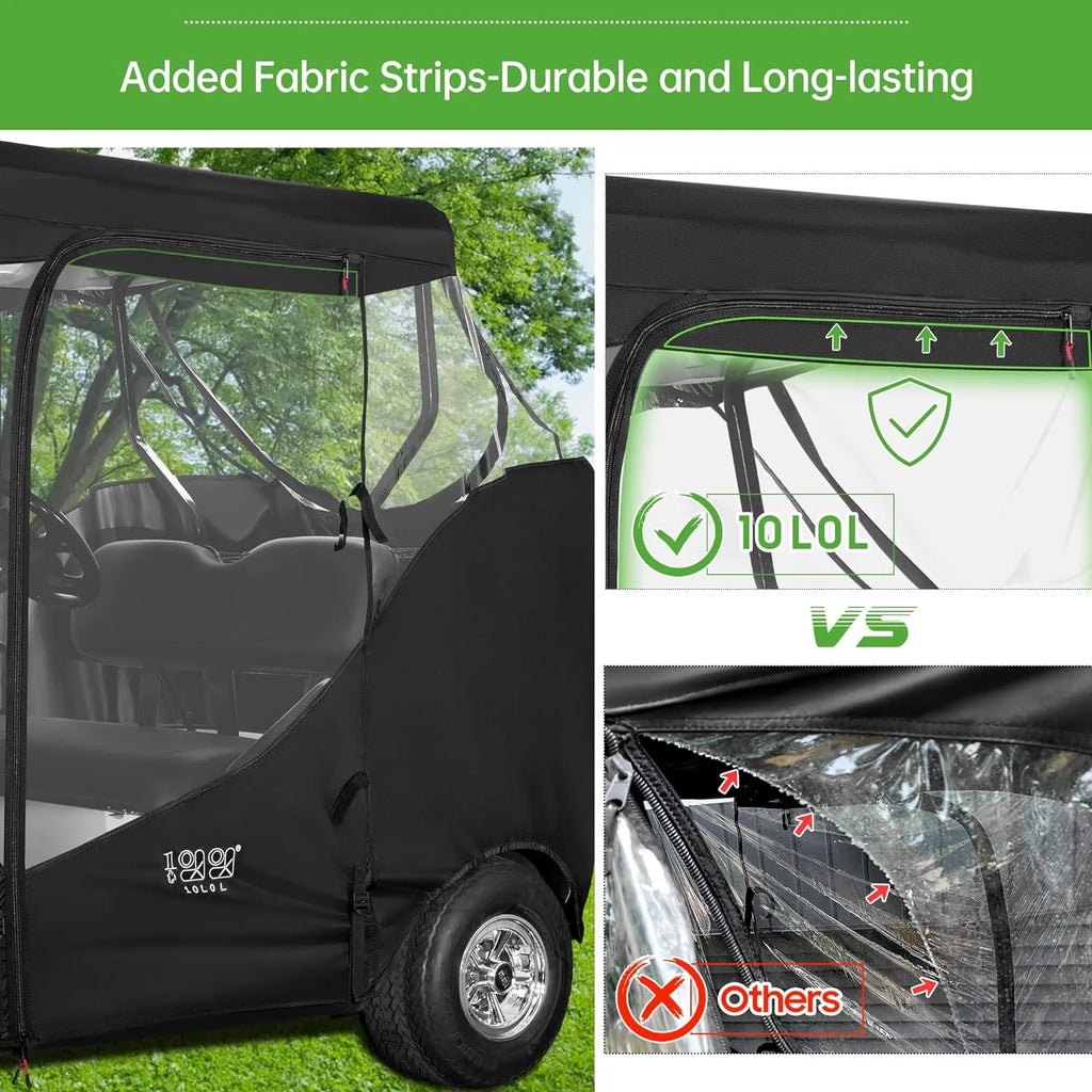 10L0L 2 Passenger Golf Cart Enclosures Fit EZGO TXT RXV, Waterproof Driving Cover Black Golf Cart Accessories