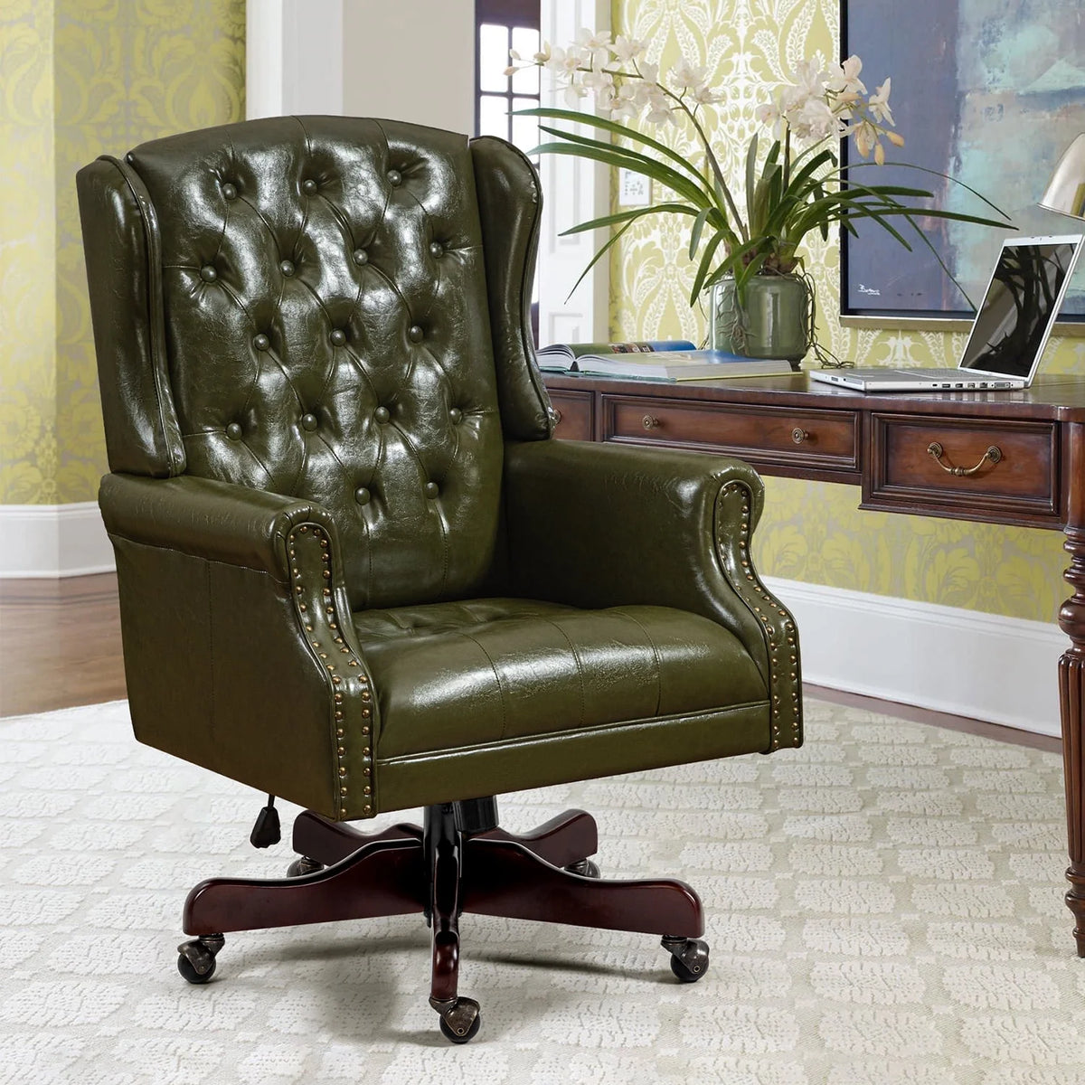 Homhum Classic Boss Office Chair, High Back Faux Leather Swivel Desk Chair, Adult, Brown
