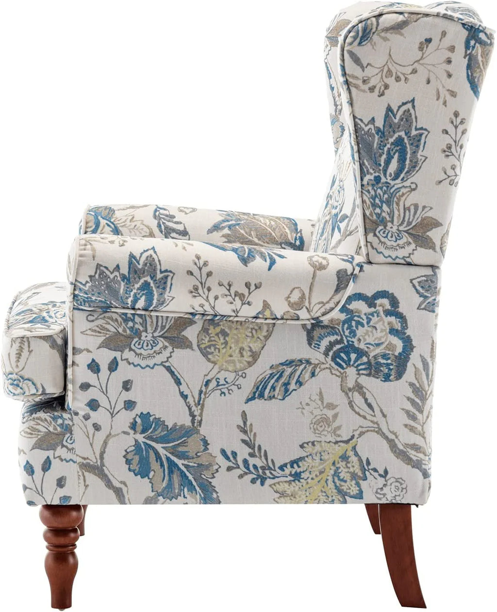 Hommow Upholstered Accent Chair, Floral Print Fabric Armchair,Blue