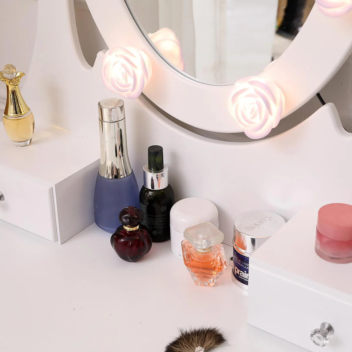 Ktaxon Makeup Vanity Table Set Mirror with LED Lights Dressing Table and Stool Set,Bedroom Vanities Tables with Benches