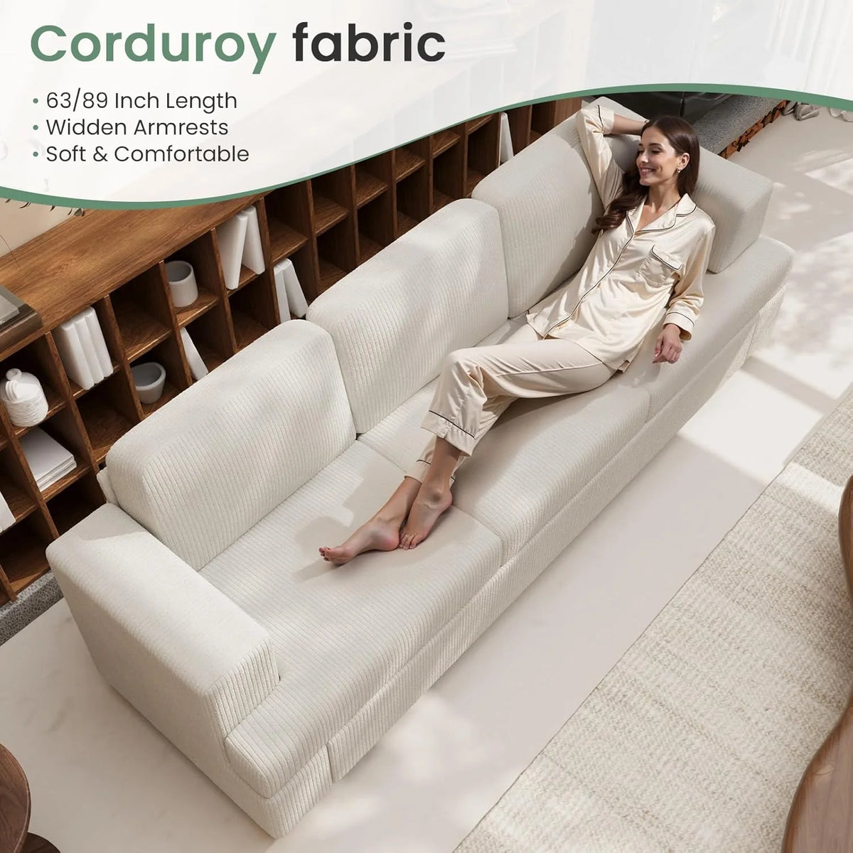 Techmilly Sofa,Comfort Modern Sofa,Extra Deep Seat,3 Seater,Living Room Apartment Lounge Sofa, Corduroy