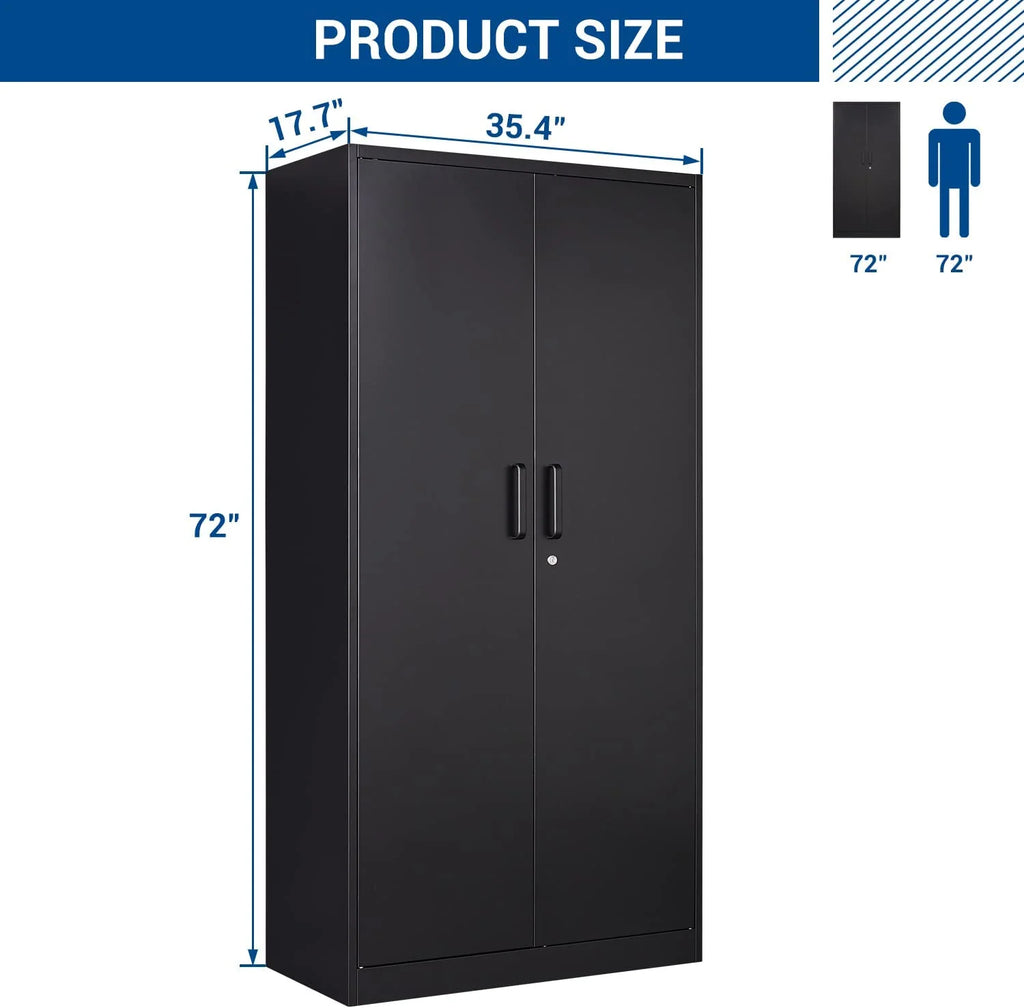 STANI Metal Locker Storage Cabinet, Employees Locker with Hanging Rod Bar, 71a?? Black Tall Steel Wardrobe for Home, School, Office (Assembly Required)