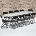 8' Bifold Granite White Plastic Eventtraining Folding Table Set With 10 Folding Chairs