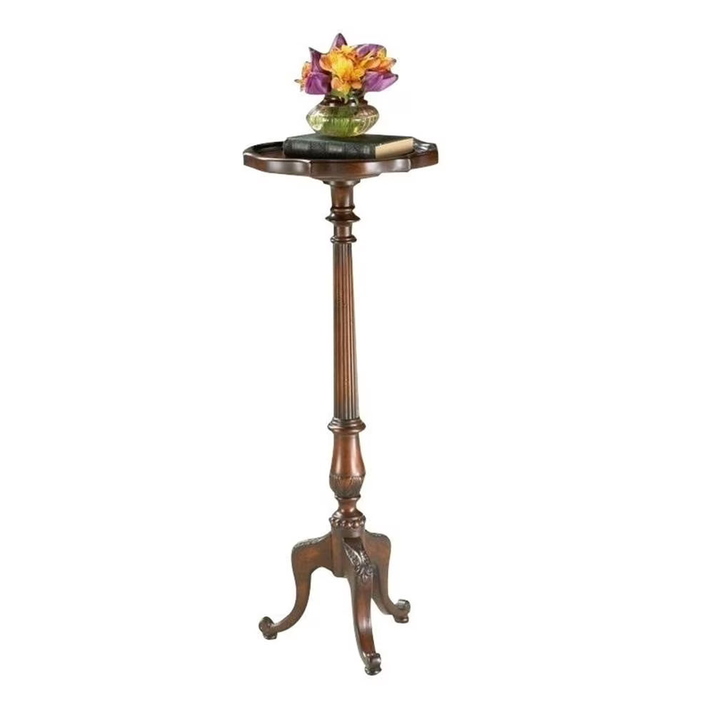 Bowery Hill Traditional Wood Pedestal Plant Stand in Cherry Dark Brown