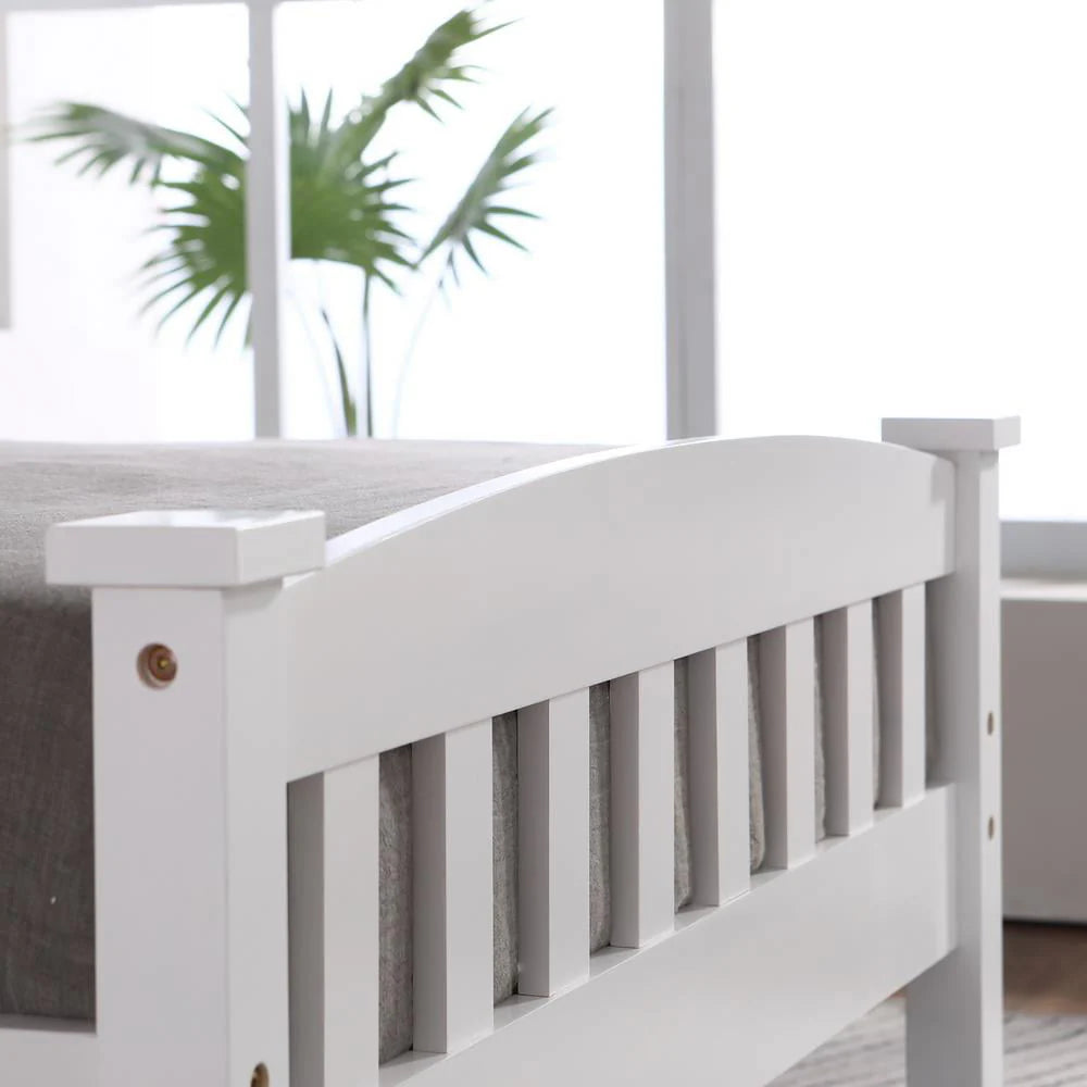 Ktaxon Twin Bed Frame,Solid Pine Wood Kids Twin Platform Bed Frame, Bedroom Twin Bed with Headboard for Adults, White, 78.94âL*42.44âW*39.17âH