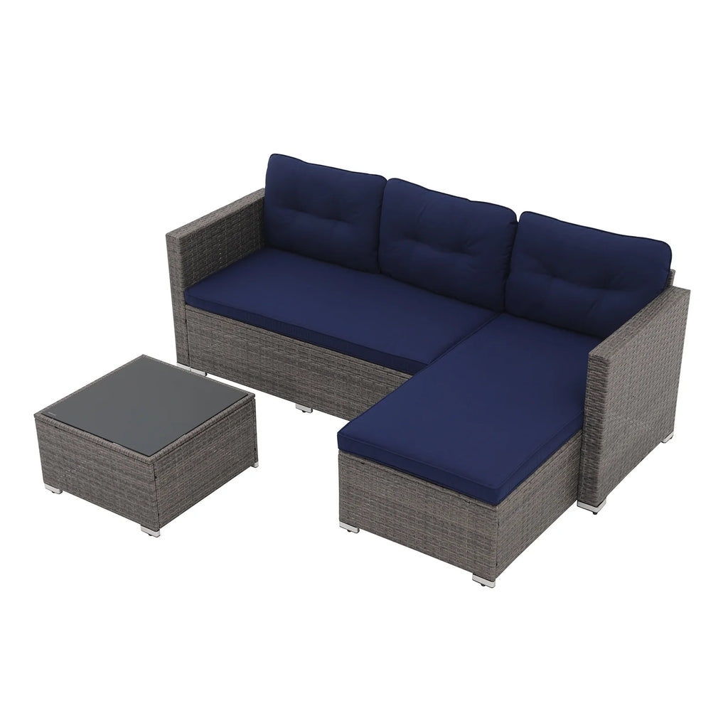 3 Piece Patio Furniture Sets,  Outdoor All-Weather Wicker Sectional Sofa Set, Beige